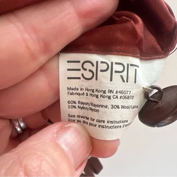 Vintage Esprit Wool Rayon Blend Vest Wooden Buttons Flecked Tan Brown Lined S - Picture 4 of 5